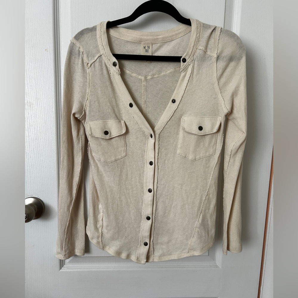 Free People We The Free Starlight Henley Knit Snap Button Down Top Ivory Small